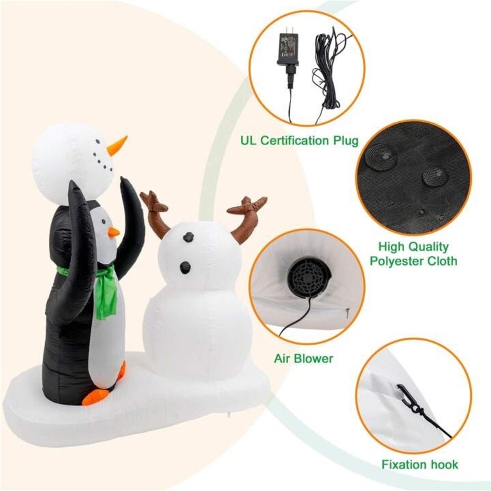 7 Foot Christmas Inflatable Penguin & Snowman Outdoor Decorations Winter Holiday - Picture 5 of 8